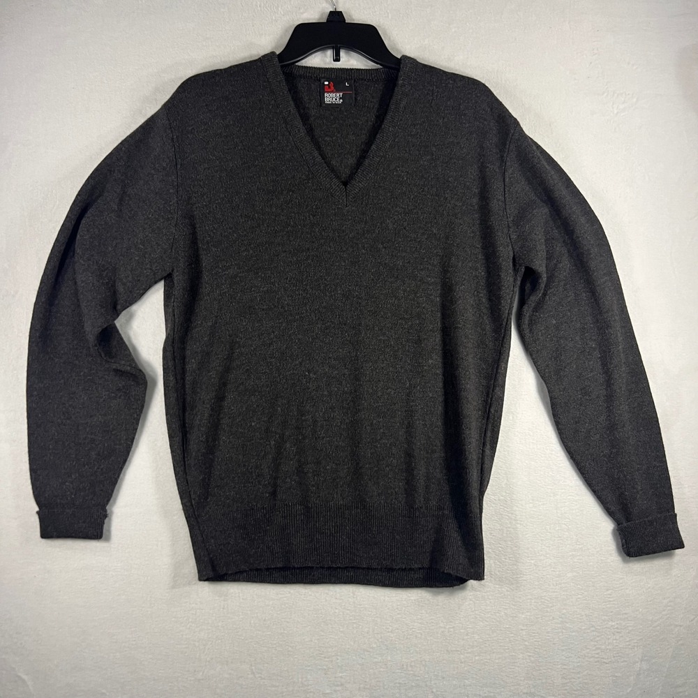 Robert Bruce Men's V Neck Sweater Dark Gray Heather Size L Made in USA‎ Acrylic